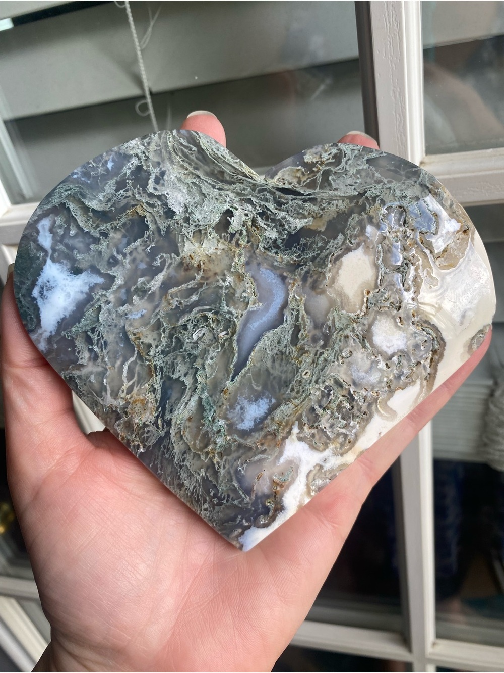 Heart-Shaped Moss Agate Decorative Stone - Gray Green